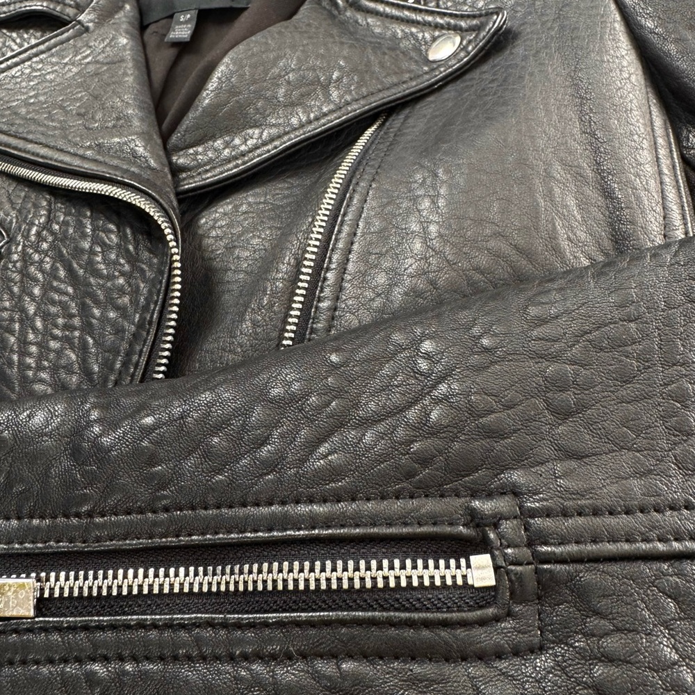 Club Monaco Collection Cropped Leather Biker Moto Jacket - Size Small - Picture 4 of 9